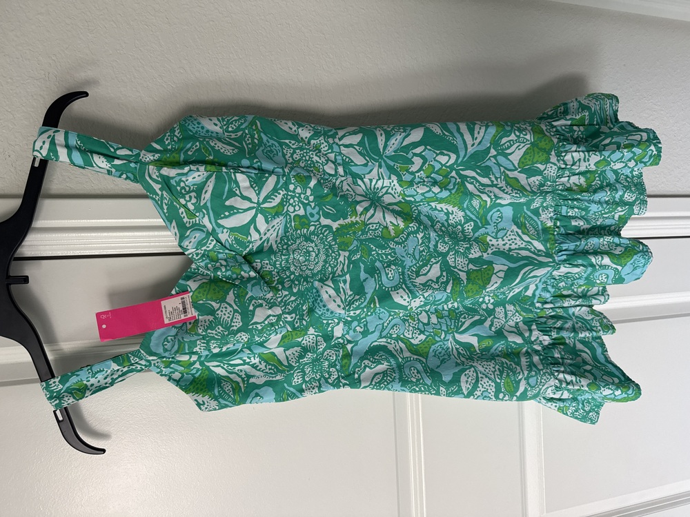 Lilly Pulitzer rocko cotton romper botanical green safari sangria
